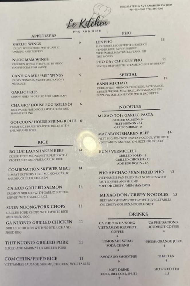 Le Kitchen Pho and Rice Menu image 1
